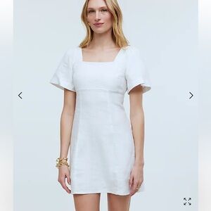 NWT Madewell Alexi square neck white linen mini dress size 10 size 12